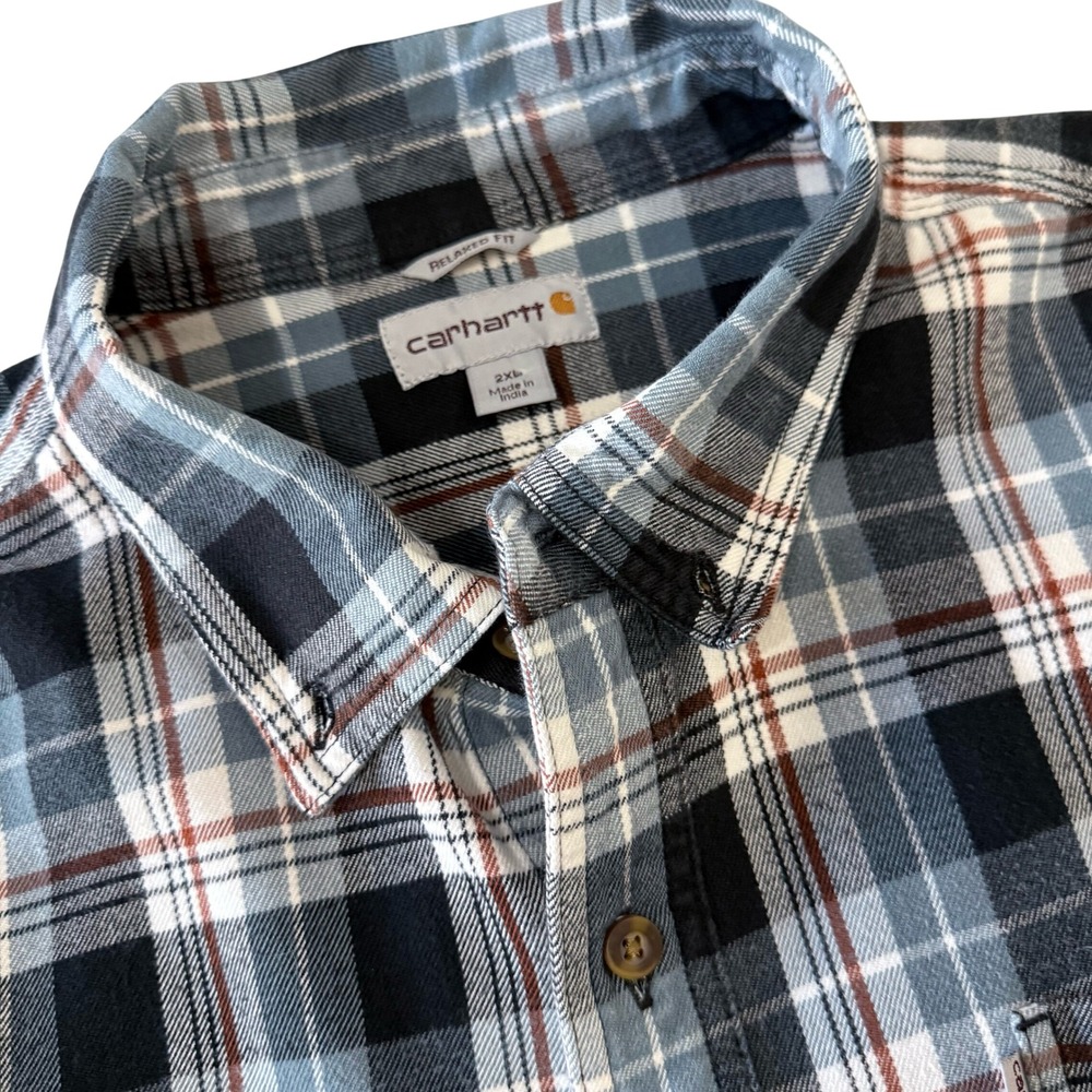Carhartt Relaxed Fit Flannel Plaid Button Down Shirt Men's 2XL